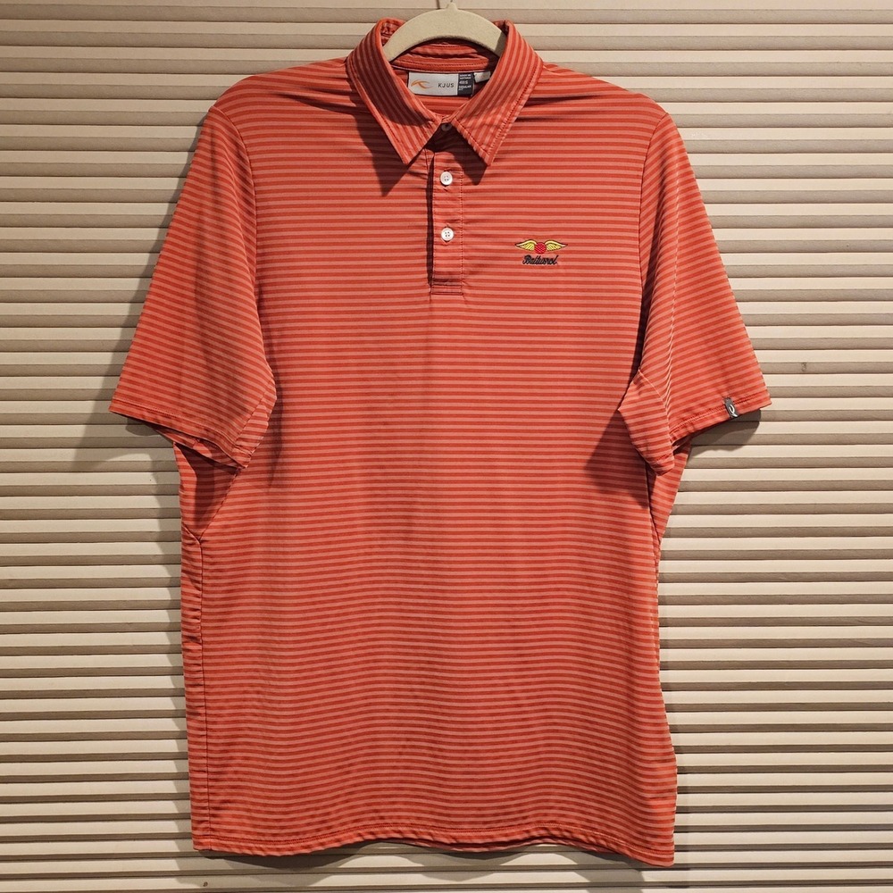 Kjus Men Twill Stripe Polo Shirt Orange Red Baltusrol Golf Logo MG60-K04 Size S‎